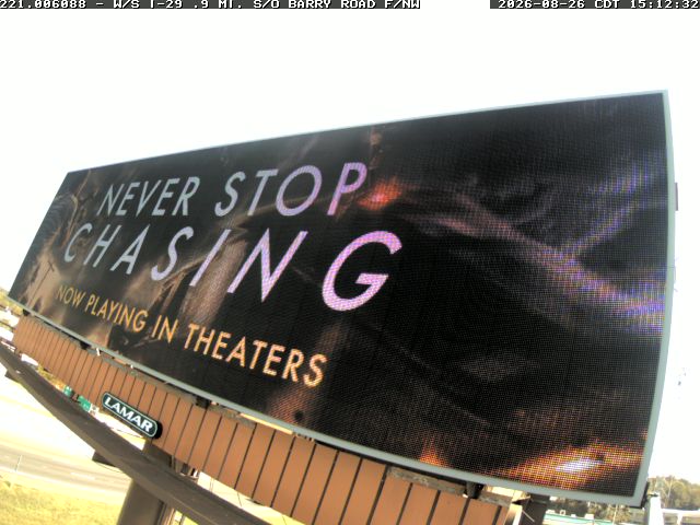 Never Stop Chasing digital bulletin, Panel 6088, Now Playing creative