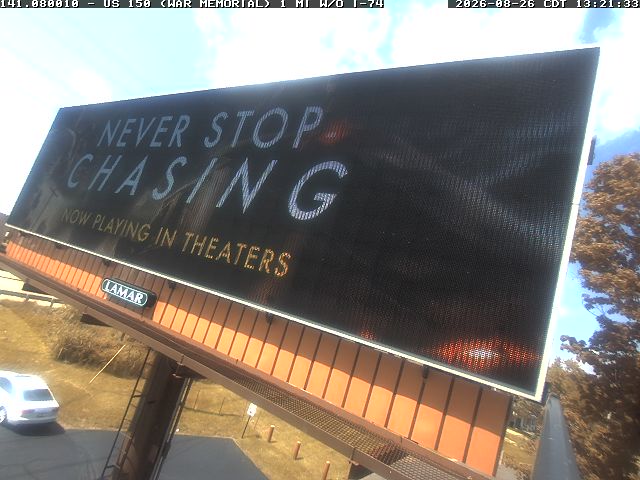 Never Stop Chasing digital bulletin, Panel 80010, Now Playing creative