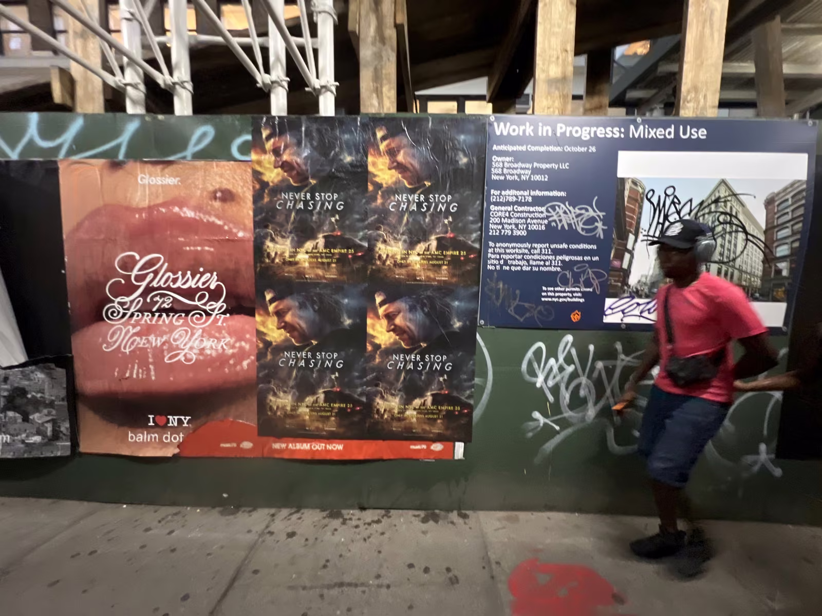 Never Stop Chasing wild posting at 110 Crosby St, SoHo, Manhattan