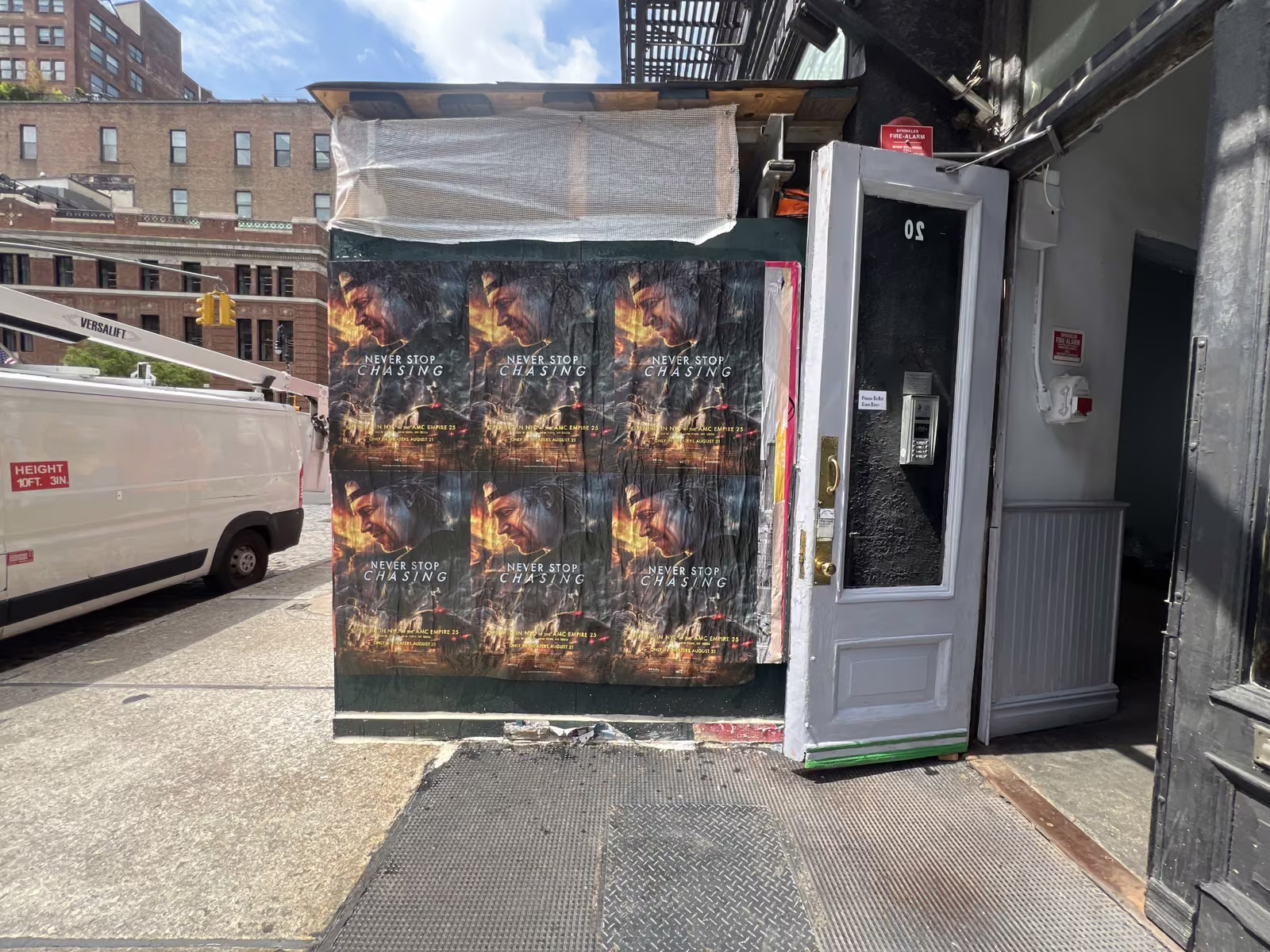 Never Stop Chasing wild posting at 19 Bond St, NoHo, Manhattan
