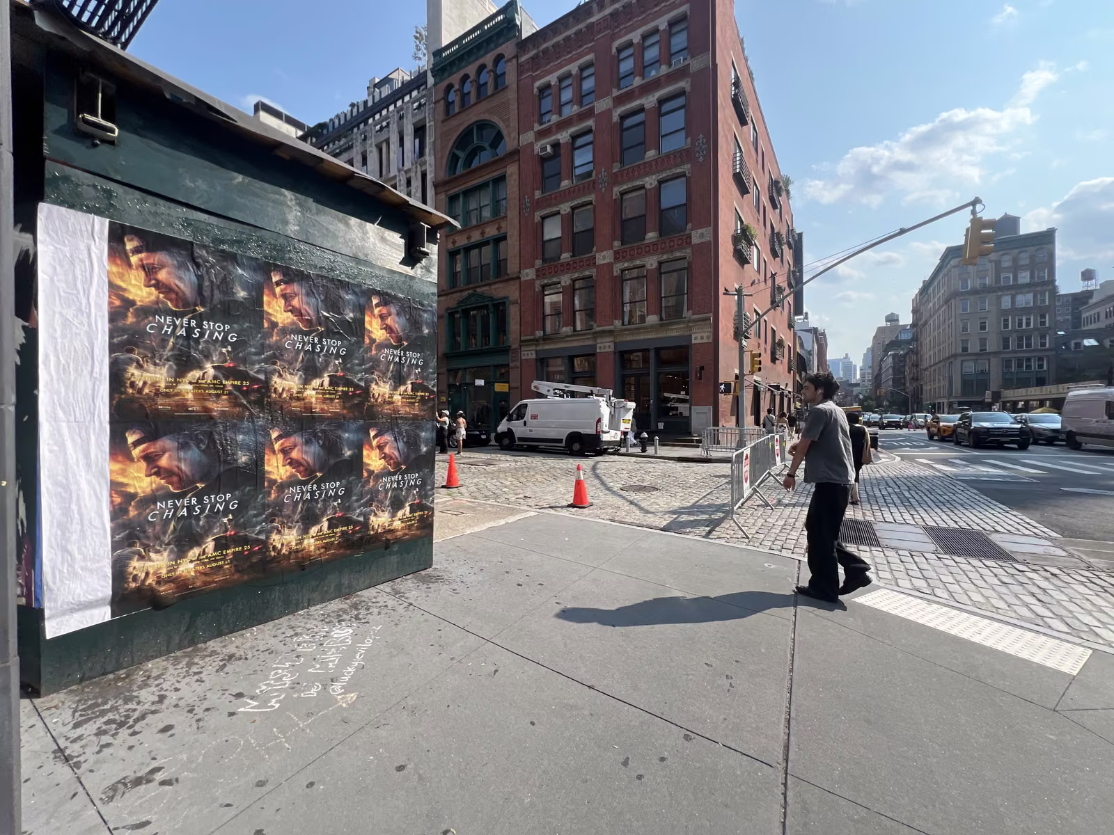 Never Stop Chasing wild posting at 19 Bond St, NoHo, Manhattan