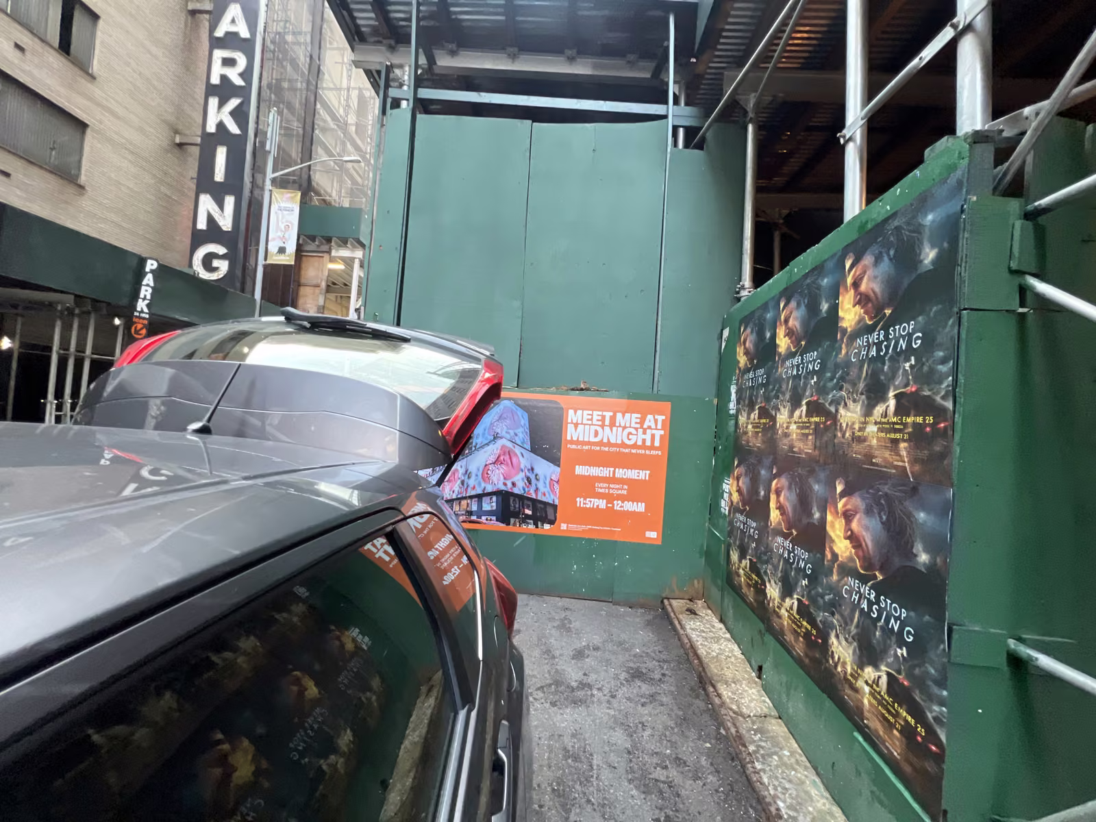 Never Stop Chasing wild posting at 247 W 42nd St, Times Square, Manhattan