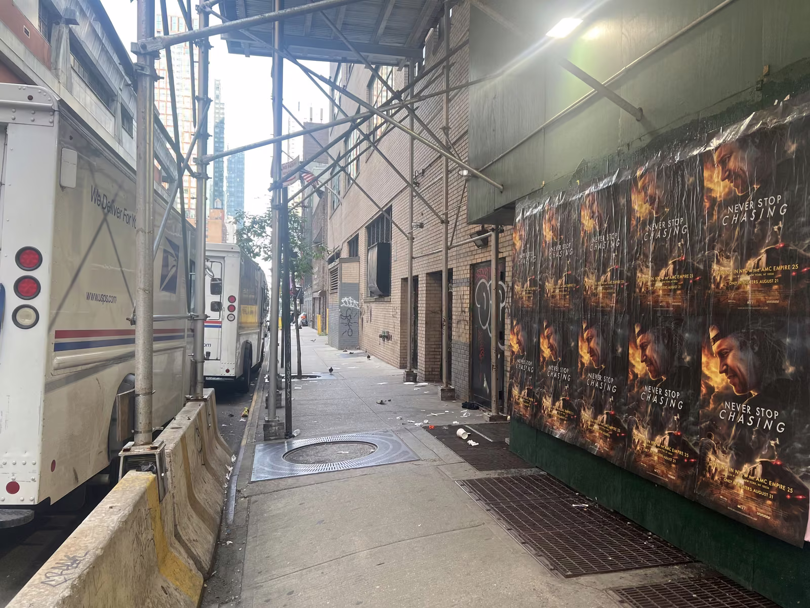 Never Stop Chasing wild posting at 340 W 42nd St, Times Square, Manhattan